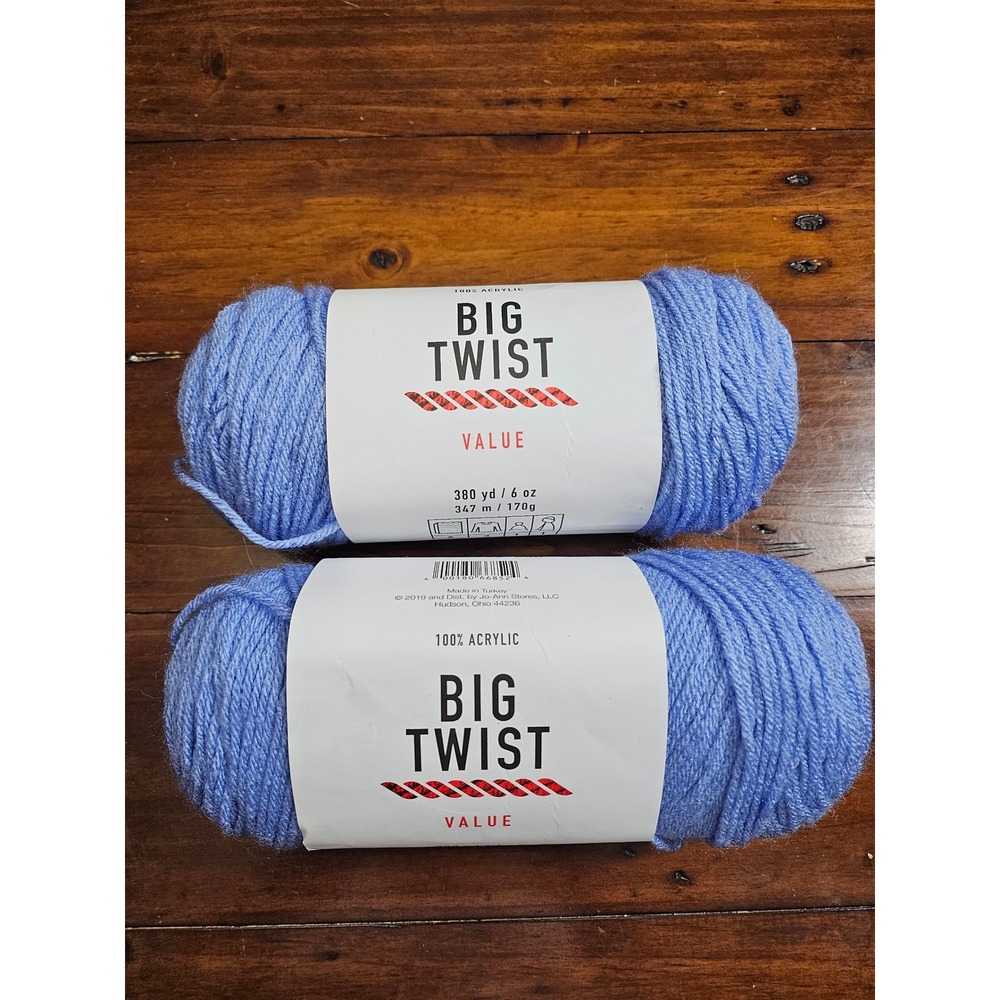 Big Twist Value 100 Percent‎ Acrylic Yarn Cerulean blue Color 2 Skeins